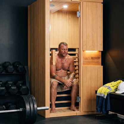RECOVERY 1-Person Infrared Sauna in a home gym