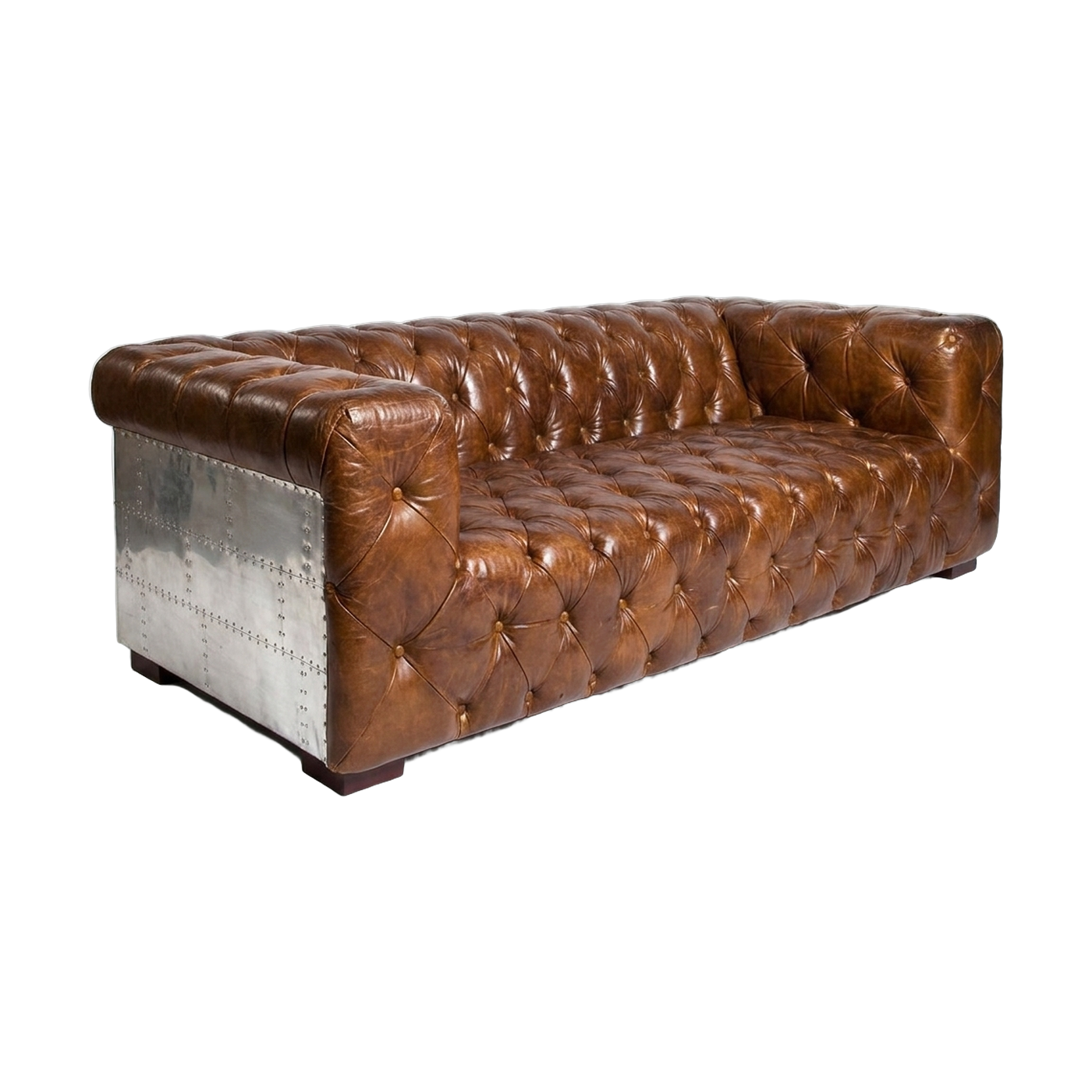Regal Aviator Aluminium and Brown Chesterfield Lounge - 3 seat (SHIPS IN 1 WEEK)