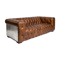 Regal Aviator Aluminium and Brown Chesterfield Lounge - 3 seat (SHIPS IN 1 WEEK)