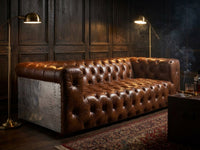 Regal Aviator Aluminium and Brown Chesterfield Lounge - 3 seat (SHIPS IN 1 WEEK)