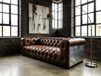 Regal Aviator Aluminium and Brown Chesterfield Lounge - 3 seat (SHIPS IN 1 WEEK)
