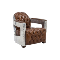 Regal Aviator Aluminium and Brown Leather Chesterfield Club Armchair