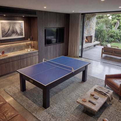 7ft Timber Dining Pool Table Black Frame | Blue Felt