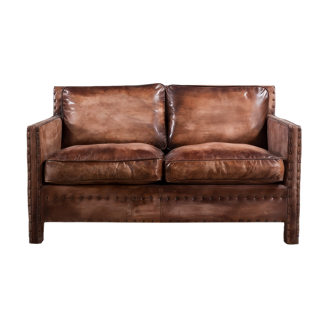 Scabrous Distressed Brown Leather Lounge - 2 seat