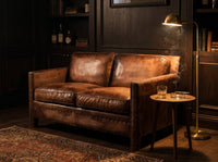 Scabrous Distressed Brown Leather Lounge - 2 seat