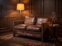 Scabrous Distressed Brown Leather Lounge - 2 seat