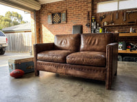 Scabrous Distressed Brown Leather Lounge - 2 seat