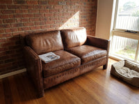 Scabrous Distressed Brown Leather Lounge - 2 seat