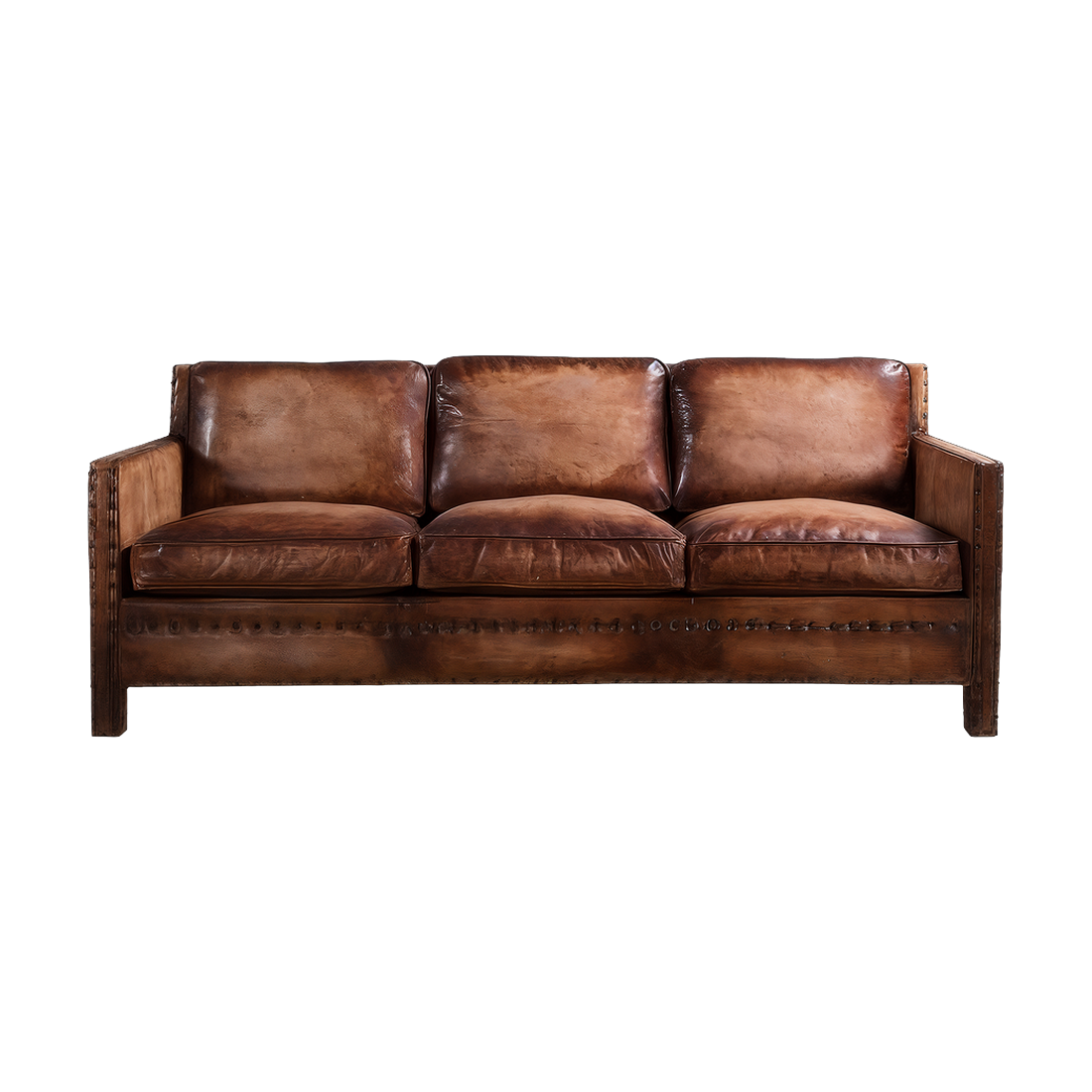 Scabrous Distressed Brown Leather Lounge - 3 seat