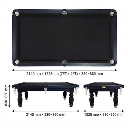 Solid Oak 7ft Slate Pool Table - Black Frame/Black Felt
