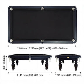 Solid Oak 7ft Slate Pool Table - Black Frame/Black Felt [SHIPS IN 2 WEEKS]