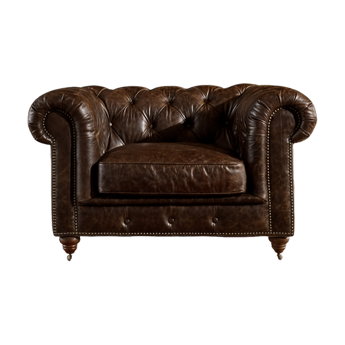 Winston Classic Vintage Leather Chesterfield lounge chair - Cigar Brown