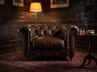 Winston Classic Vintage Leather Chesterfield lounge chair - Cigar Brown