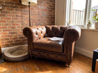 Winston Classic Vintage Leather Chesterfield lounge chair - Cigar Brown
