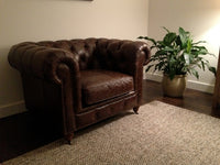 Winston Classic Vintage Leather Chesterfield lounge chair - Cigar Brown