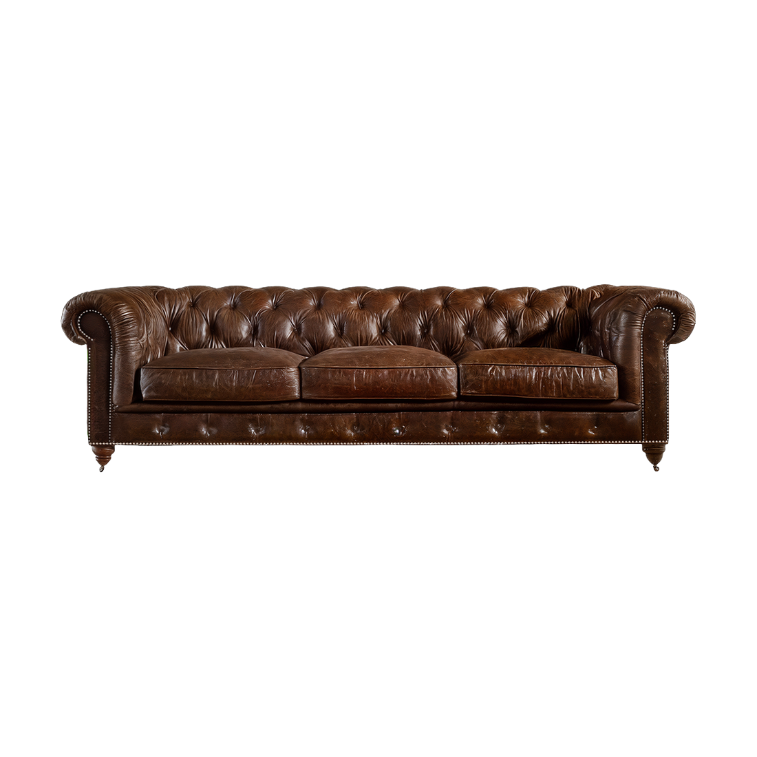 Winston Three Seat Classic Vintage Leather Chesterfield Lounge - Cigar Brown