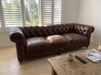 Winston Three Seat Classic Vintage Leather Chesterfield Lounge - Cigar Brown