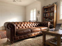 Winston Three Seat Classic Vintage Leather Chesterfield Lounge - Cigar Brown