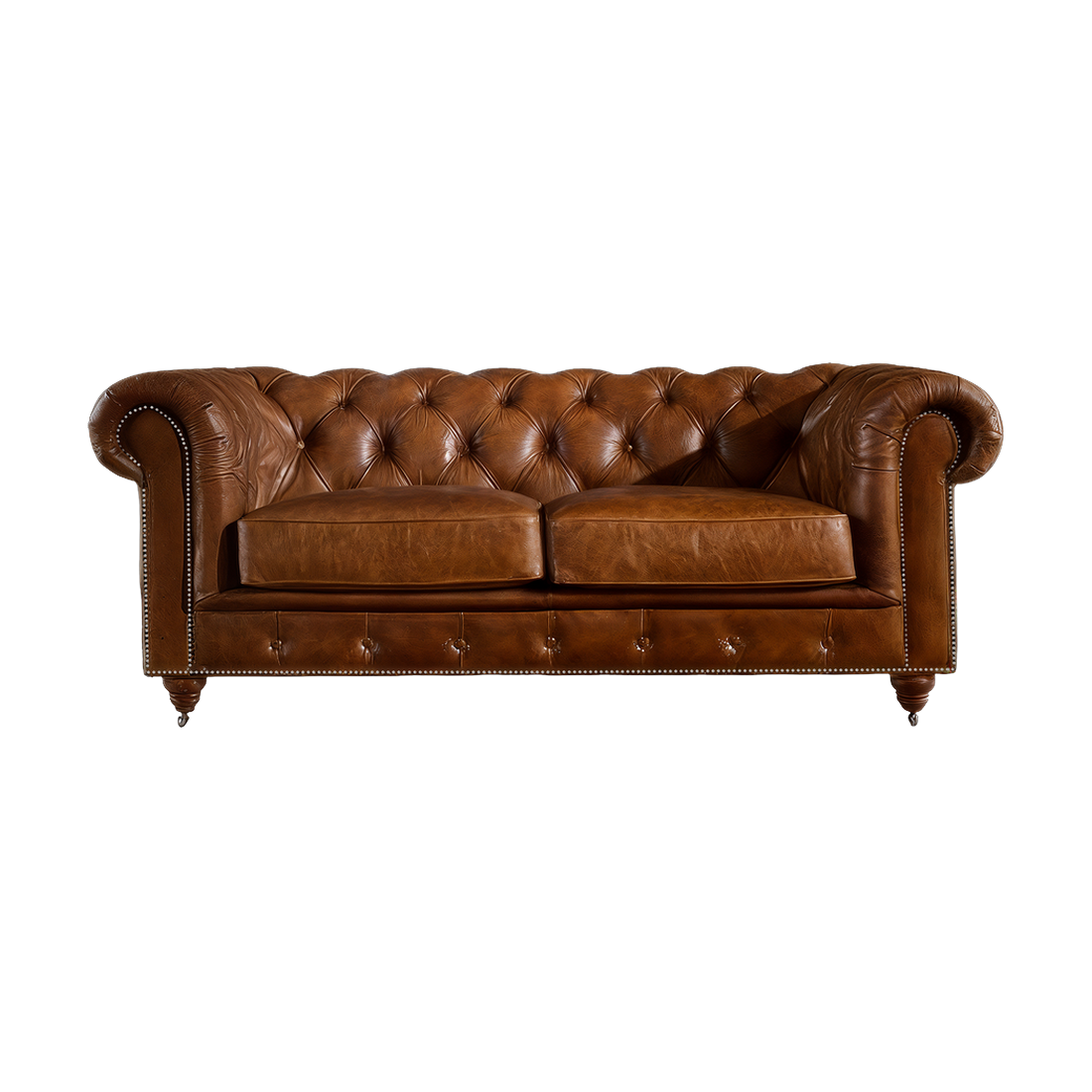 Winston Two Seat Classic Vintage Leather Chesterfield Lounge - Camel Brown