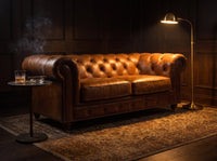 Winston Two Seat Classic Vintage Leather Chesterfield Lounge - Camel Brown