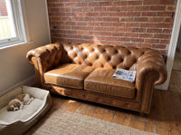 Winston Two Seat Classic Vintage Leather Chesterfield Lounge - Camel Brown
