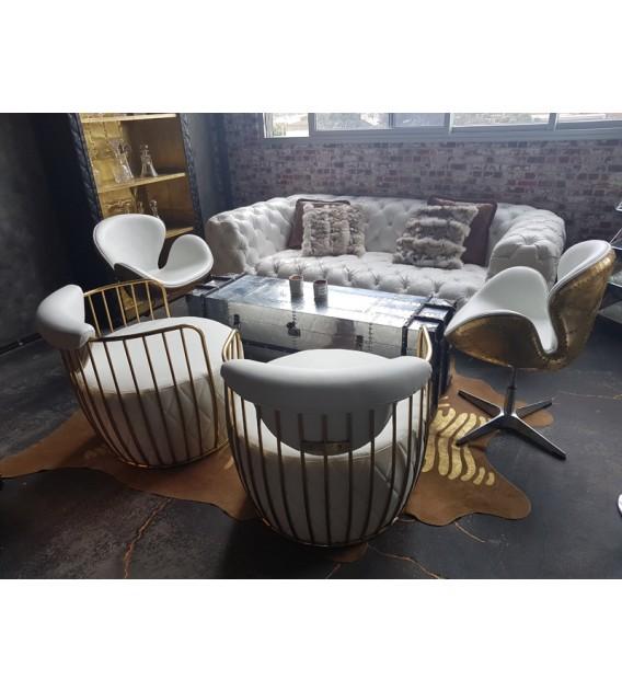 SOFAS & LOUNGE SUITES - Bubble White Leather And Polished Brass* Armchair