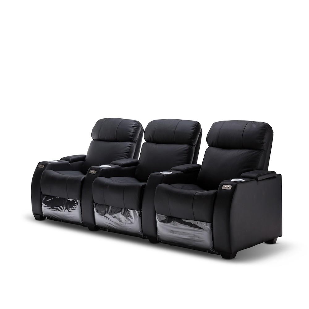 Anna Black Leather 3 Seater Recliner - Electric