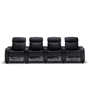Anna Black Leather 4 Seater Recliner - Electric