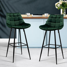 Furniture > Bar Stools & Chairs - Artiss Set Of 2 Velvet Bar Stools - Green