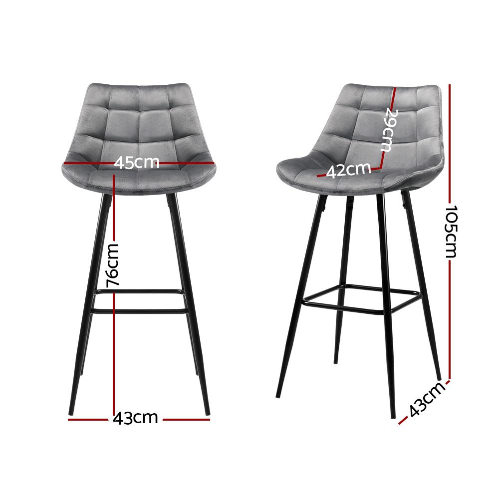 Furniture > Bar Stools & Chairs - Artiss Set Of 2 Velvet Bar Stools - Grey