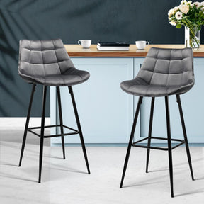 Furniture > Bar Stools & Chairs - Artiss Set Of 2 Velvet Bar Stools - Grey
