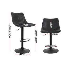 Furniture > Bar Stools & Chairs - Artiss Set Of 2 Bar Stools Gas Lift- Black