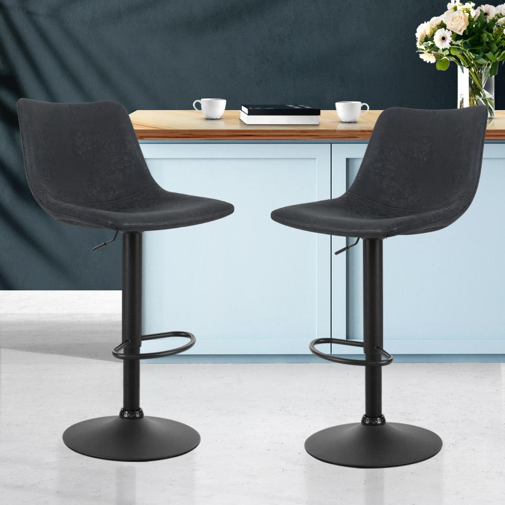 Furniture > Bar Stools & Chairs - Artiss Set Of 2 Bar Stools Gas Lift- Black