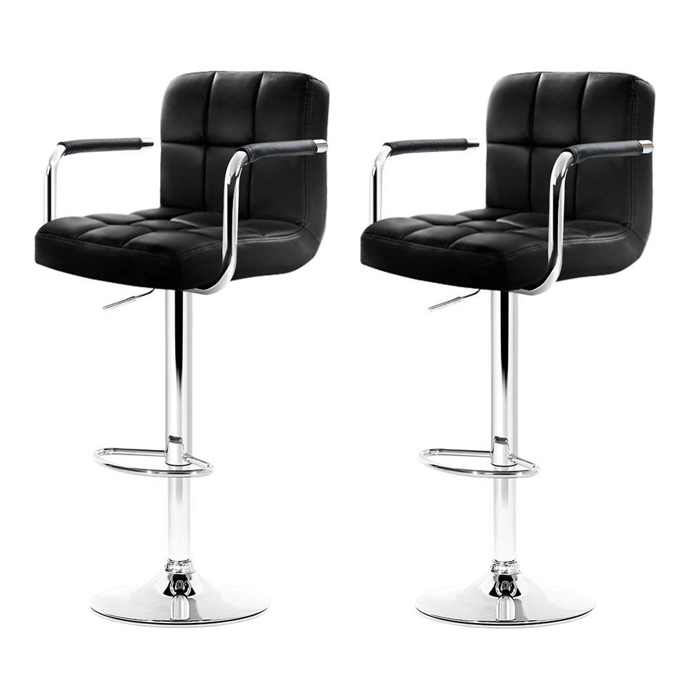 Furniture > Bar Stools & Chairs - Artiss Set Of 2 Bar Stools Gas Lift Swivel Armrests - Steel And Black