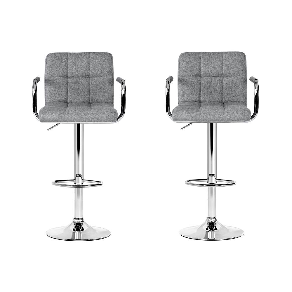 Furniture > Bar Stools & Chairs - Artiss Set Of 2 Bar Stools Gas Lift Swivel - Steel And Grey