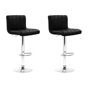 Furniture > Bar Stools & Chairs - Artiss Set Of 2 Line Style PU Leather Bar Stools - Black