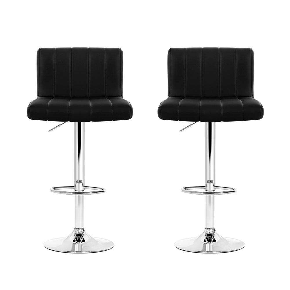 Furniture > Bar Stools & Chairs - Artiss Set Of 2 Line Style PU Leather Bar Stools - Black