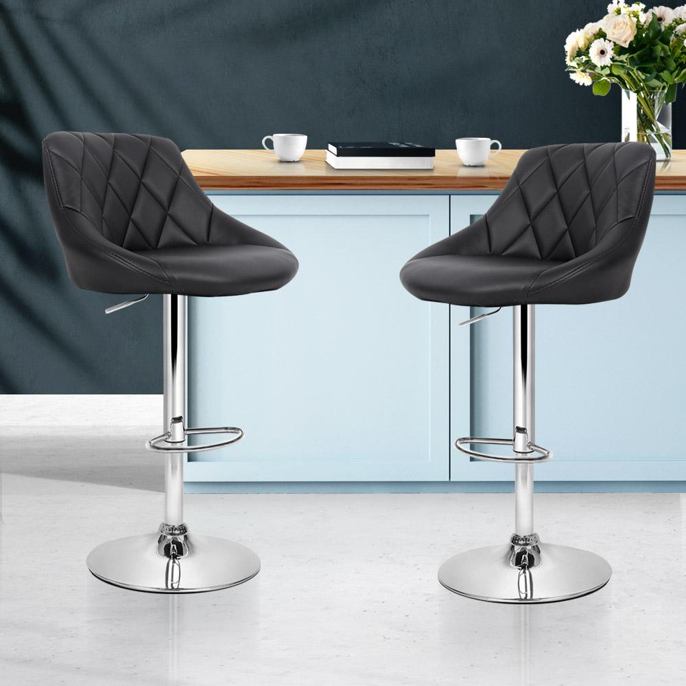 Furniture > Bar Stools & Chairs - Artiss Set Of 2 Bar Stools PU Leather Diamond Style - Black