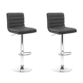 Furniture > Bar Stools & Chairs - Artiss Set Of 2 PU Leather Lined Pattern Bar Stools- Grey And Chrome