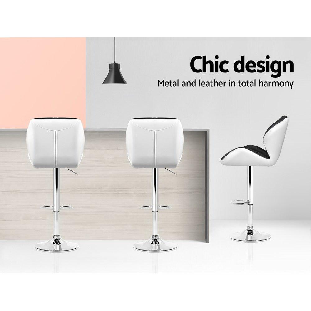 Furniture > Bar Stools & Chairs - Artiss Set Of 2 Kitchen Bar Stools - White, Black And Chrome