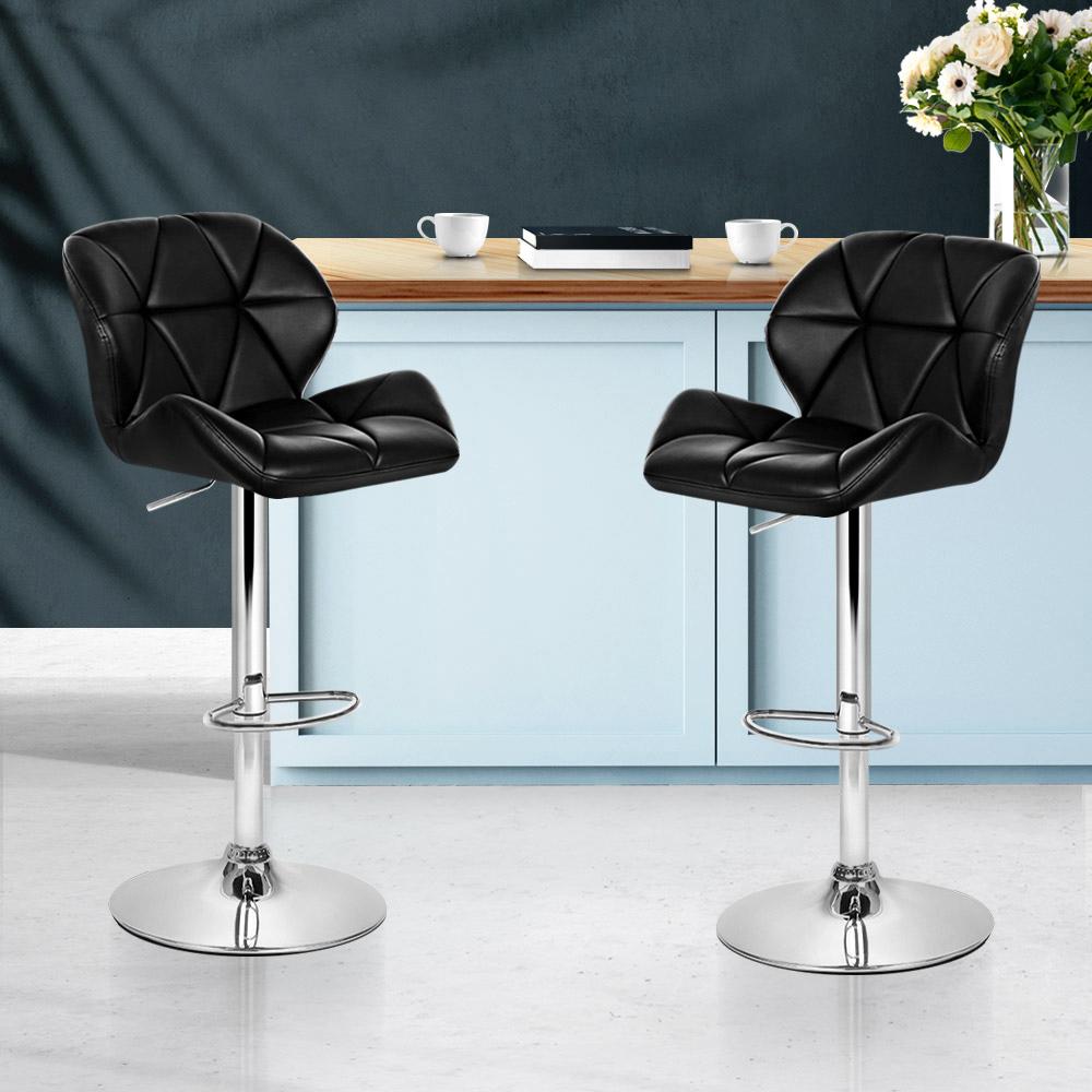 Furniture > Bar Stools & Chairs - Artiss Set Of 2 Kitchen Bar Stools - Black And Chrome