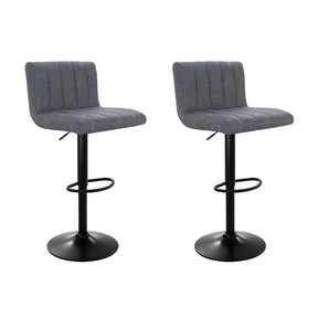 Furniture > Bar Stools & Chairs - Artiss Set Of 2 Bar Stools PU Leather Line Style - Grey
