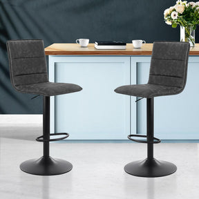 Furniture > Bar Stools & Chairs - Artiss Set Of 2 Bar Stools PU Leather Smooth Line Style - Grey And Black