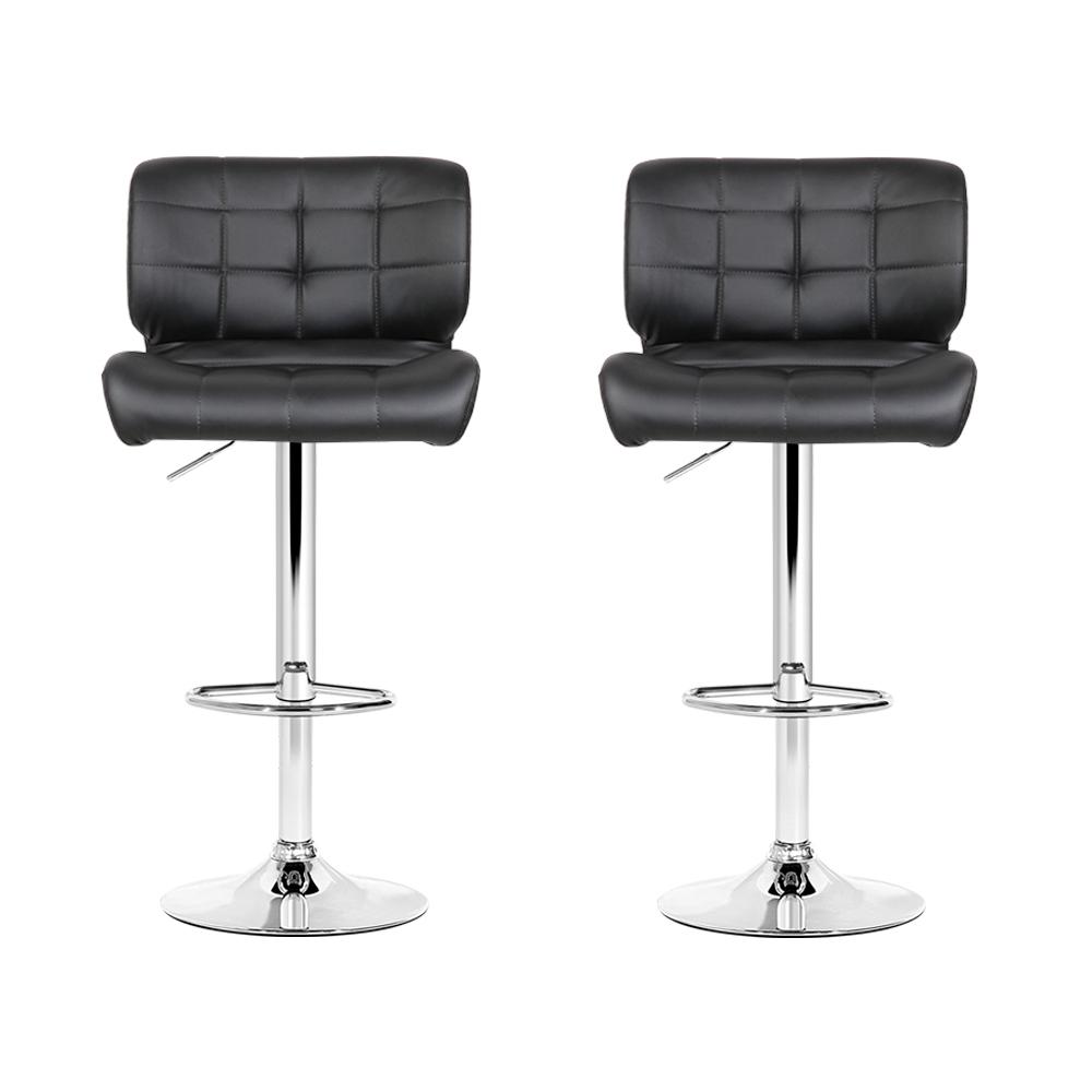 Furniture > Bar Stools & Chairs - Artiss Set Of 2 PU Leather Gas Lift Bar Stools - Black And Chrome