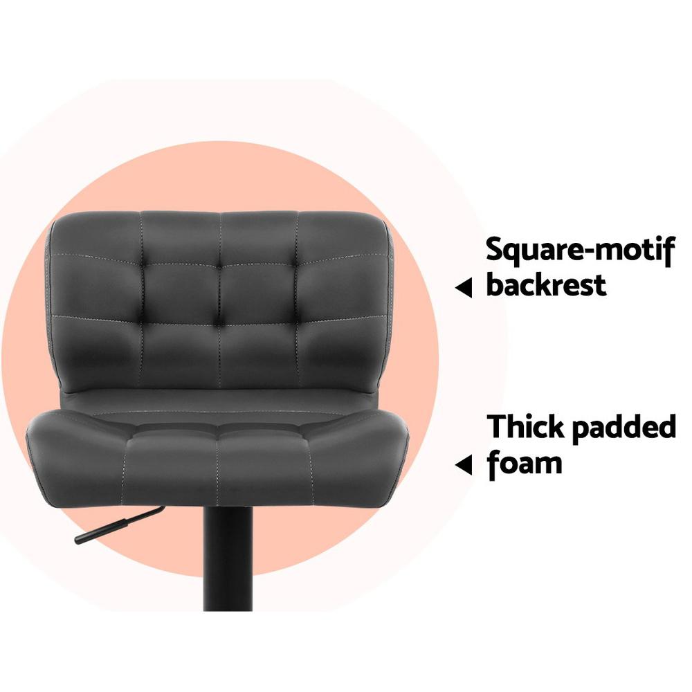 Furniture > Bar Stools & Chairs - Artiss Set Of 2 Kitchen Bar Stools Gas Lift Plush PU Leather - Black And Grey