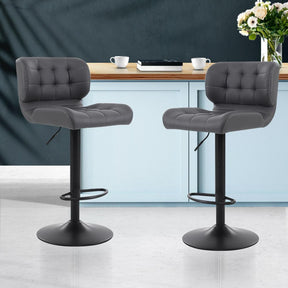 Furniture > Bar Stools & Chairs - Artiss Set Of 2 Kitchen Bar Stools Gas Lift Plush PU Leather - Black And Grey