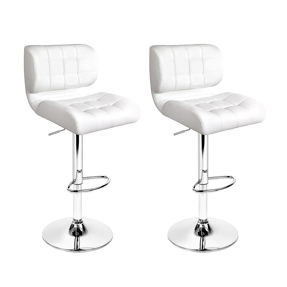 Furniture > Bar Stools & Chairs - Artiss Set Of 2 PU Leather Gas Lift Bar Stools - White And Chrome