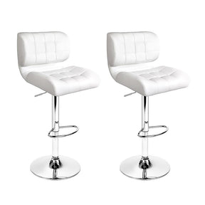 Furniture > Bar Stools & Chairs - Artiss Set Of 2 PU Leather Gas Lift Bar Stools - White And Chrome