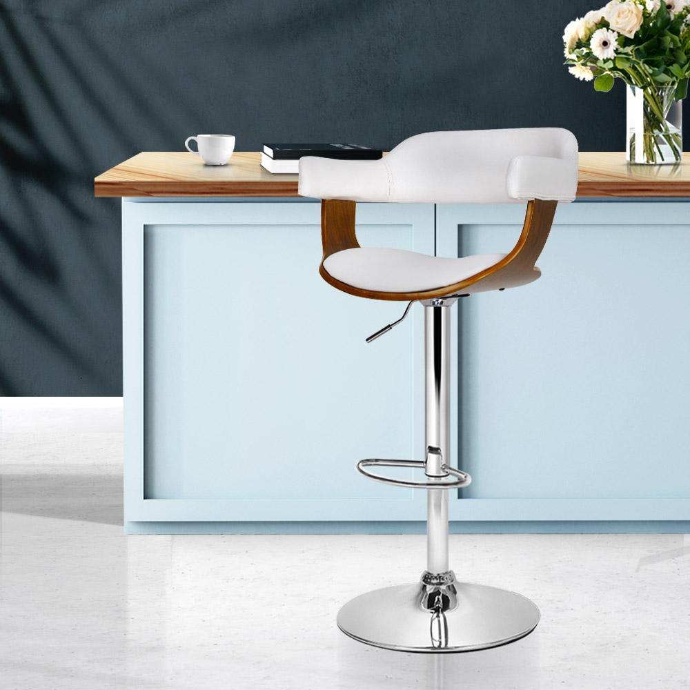 Furniture > Bar Stools & Chairs - Artiss Wooden PU Leather Bar Stool - White And Chrome