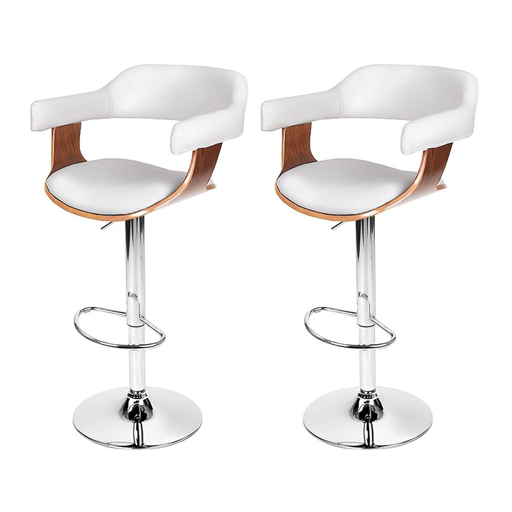 Furniture > Bar Stools & Chairs - Artiss Set Of 2 Wooden PU Leather Bar Stool - White And Chrome